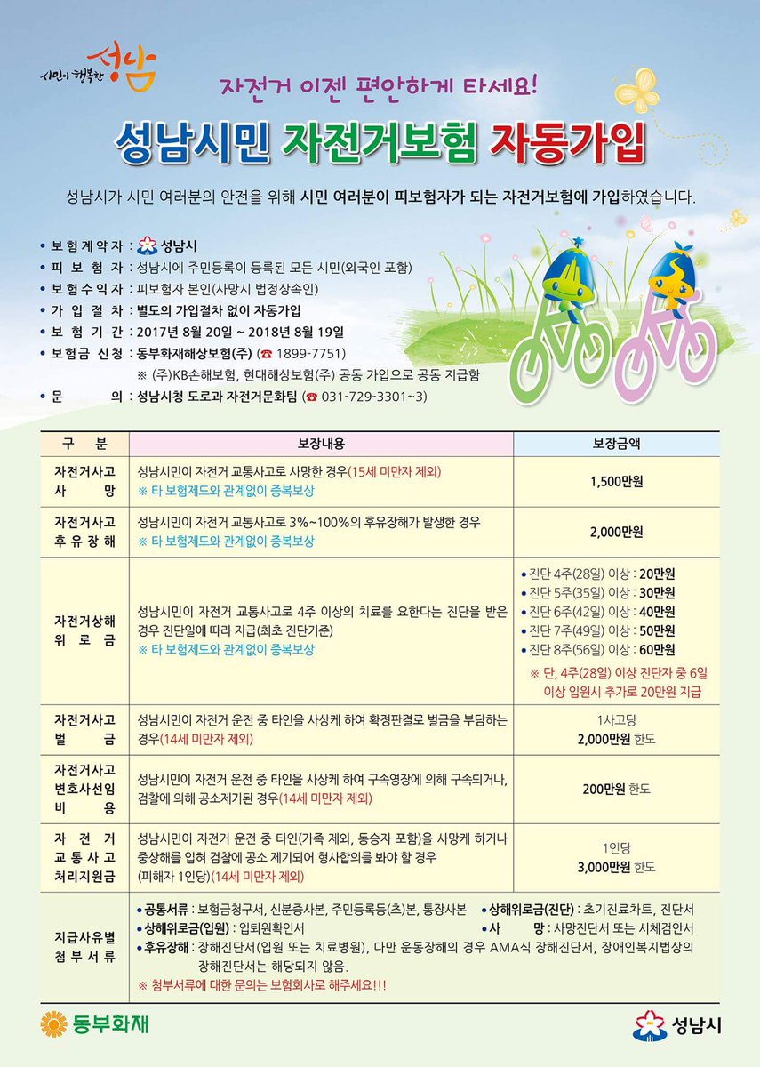 euhee4's tweet image. 탄천서 자전거타다 쇄골 부러진 아들내미..알고보니 #성남시민 자전거보험 자동 가입으로 보험금 지급이 되더군요. 시민 여러분도 사고가 나면 안 되지만 혹시 자전거 사고나면 여기다가 문의해보시지요~~