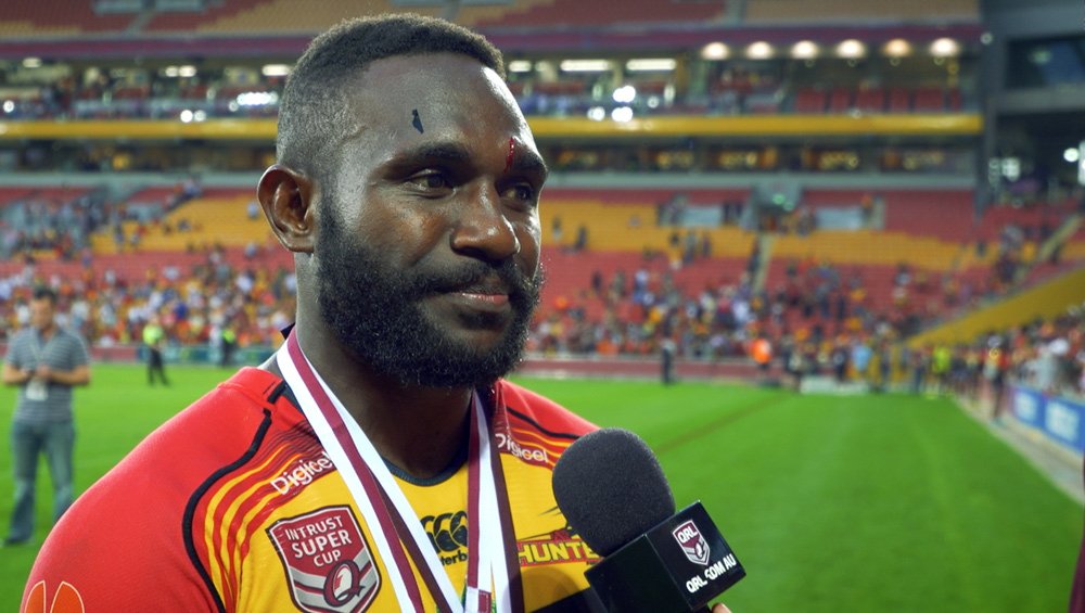 HostplusCup's tweet photo. Winning @pnghunters07 captain Ase Boas spoke to QRL Media about his team's performance - https://t.co/4QHg3CWjY4 #intrustsupercup #PNGvSCF https://t.co/tEH5hVYDsF