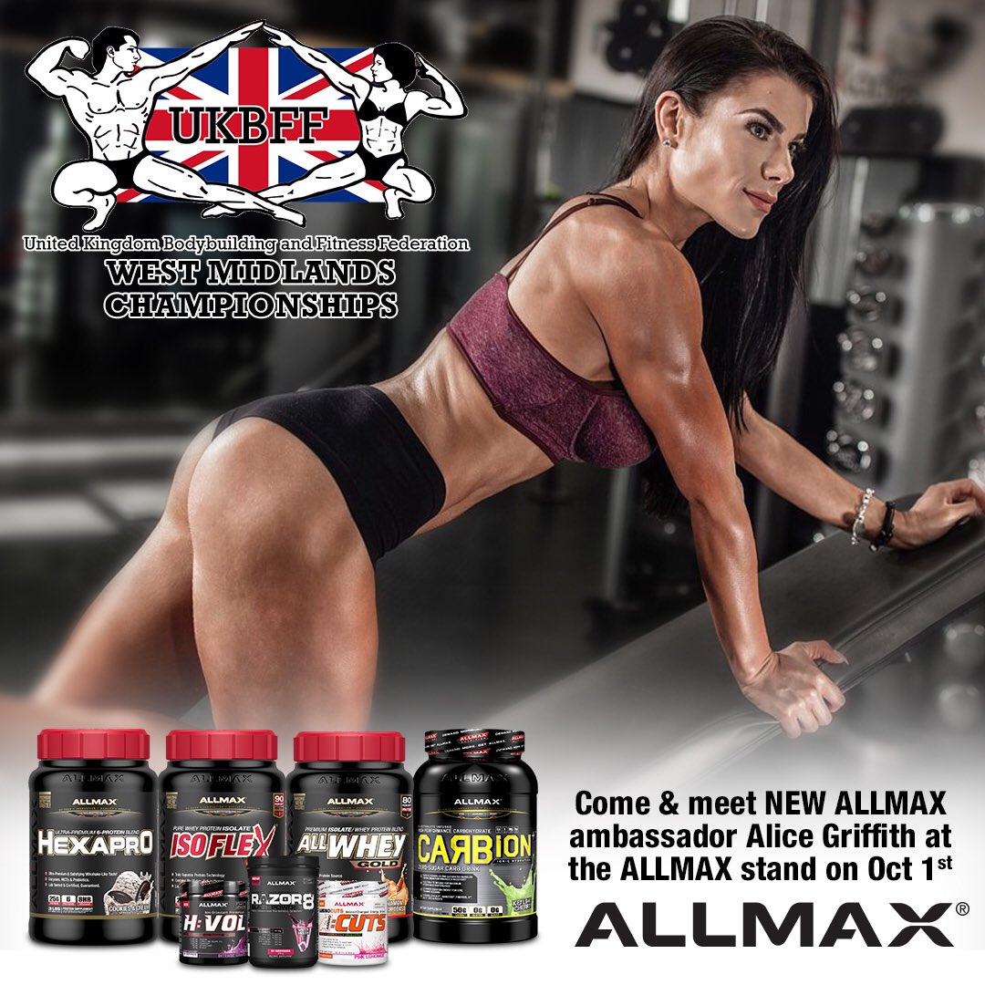 AllmaxUK's tweet image. Come say hello next Sunday @UKBFFofficial show Oct 1st civic hall Bedworth. Meet new bikini athlete &amp;amp; ambassador @Griffith91 #teamallmax