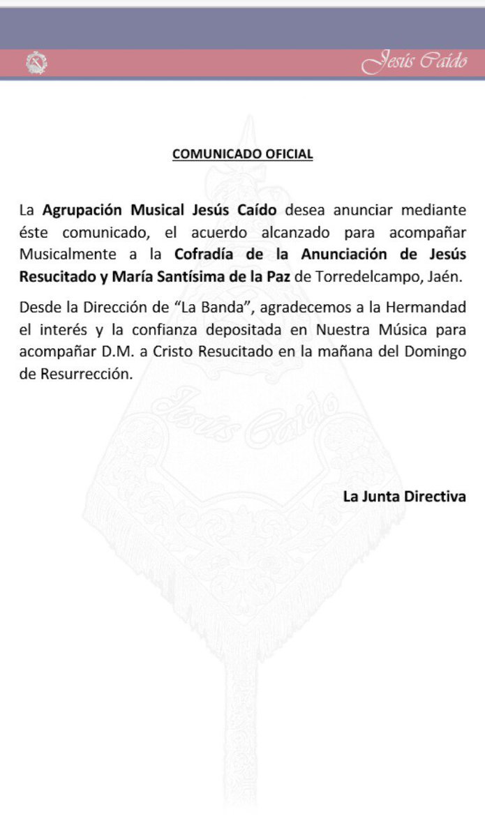 AMJesusCaido's tweet photo. COMUNICADO OFICIAL https://t.co/Dtuf1QElEg