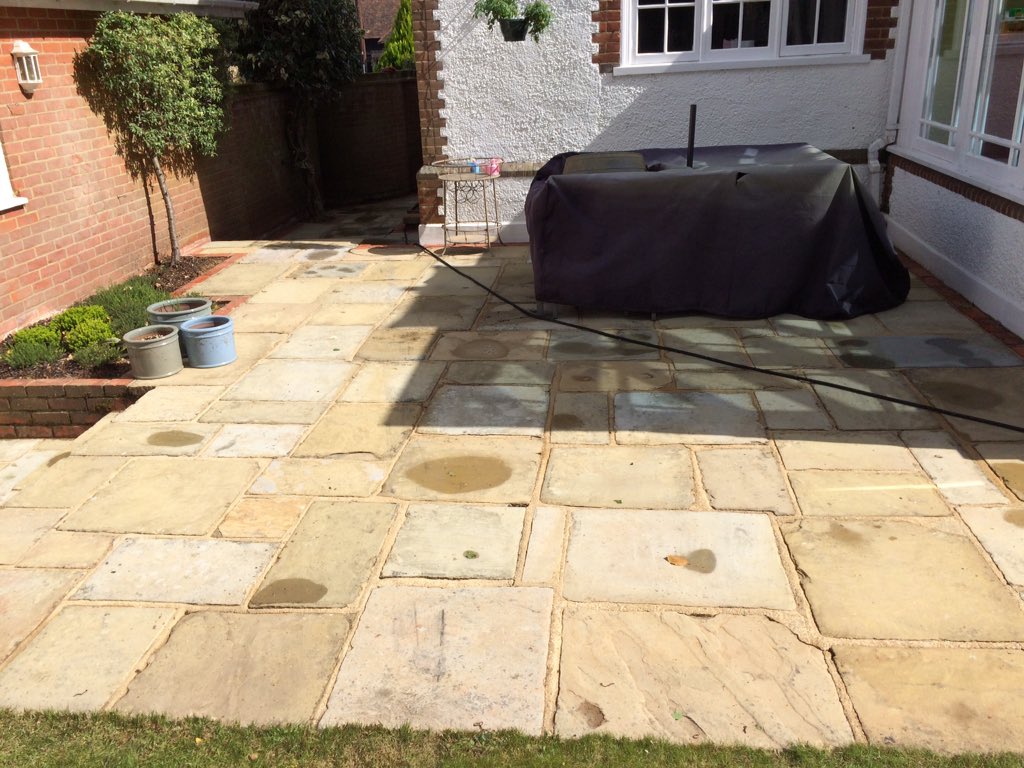 York stone path &amp; patio area given a pressure clean and chemical soft wash #oxted #surrey