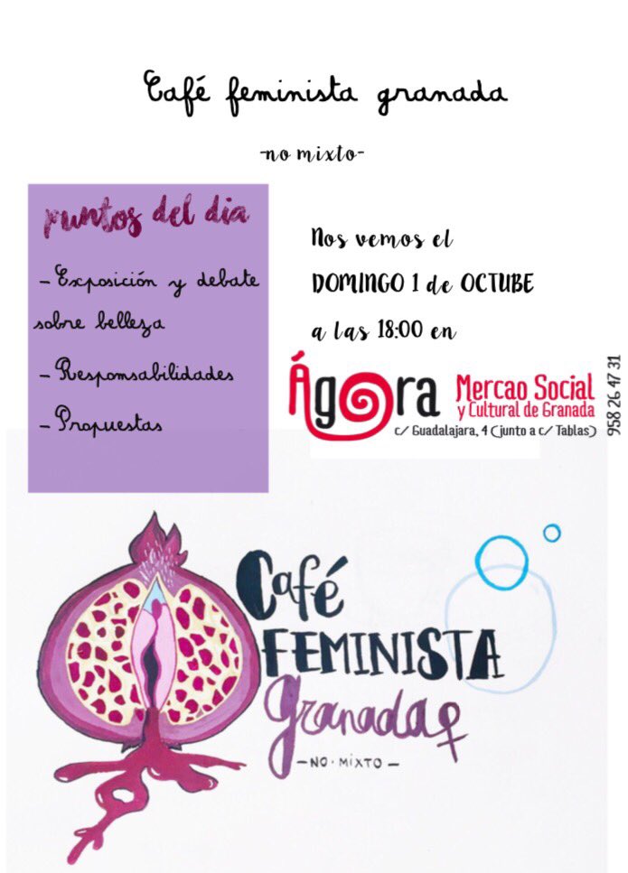 Si sois de Granada nos vemos en el primer Café Feminista el domingo 1 de octubre. ¿Me ayudáis a difundir con un RT? 💕💕💕