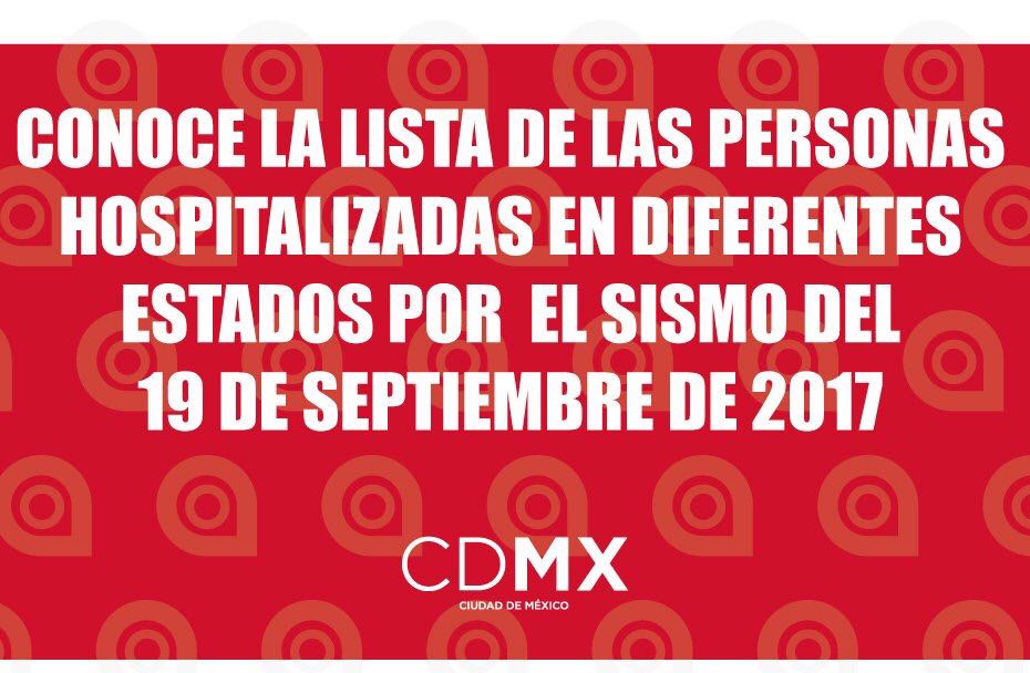 locatel_mx's tweet photo. #AlMomento Lista de personas Hospitalizadas en Diferentes Estados por el #sismo del 19 de septiembre. https://t.co/XsaxGtJX2w https://t.co/jHCyqTsElA