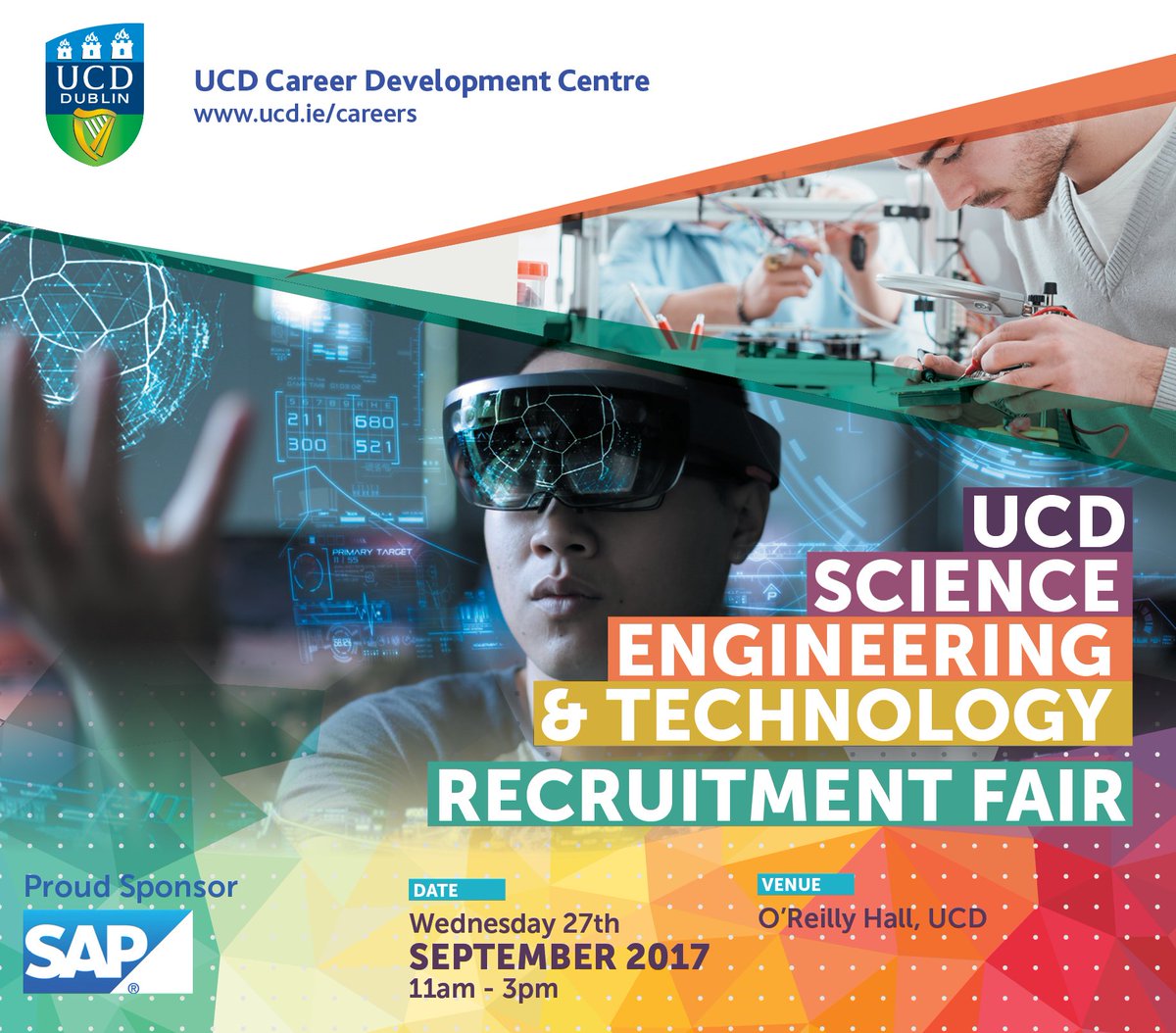 UCDCareers's tweet photo. Come along to our Science, Engineering &amp; Technology Recruitment Fair! Full list of employers: https://t.co/QmtTsuTI3w
@UCDEngArch https://t.co/mJXbSYUR3m