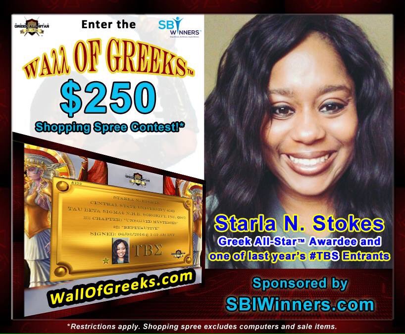 GreekAwards's tweet image. Enter now @ WallOfGreeks.com.  Create your shopping wish list with our #Winning #WOGcontest sponsor @ SBIWinners.com. #TBS