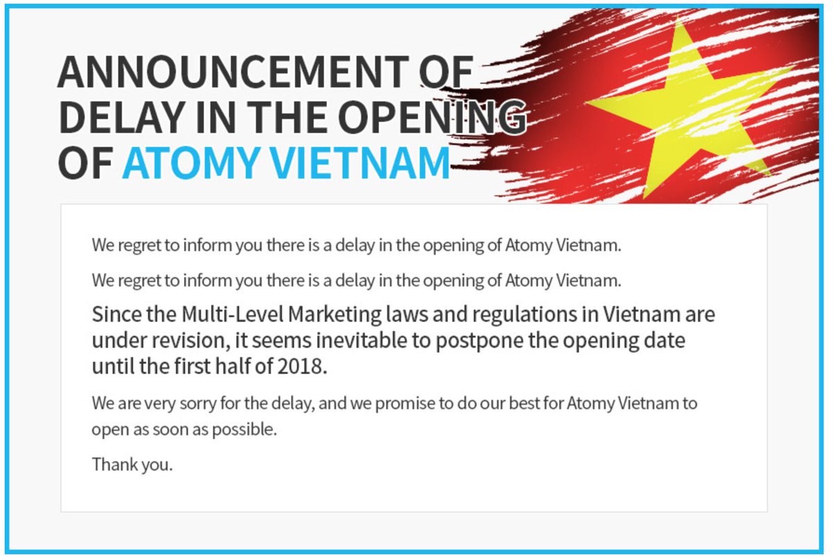 Atomy_Smart's tweet photo. Atomy has announced the delay in the opening of Atomy Vietnam.
#Atomy #AtomySmart #Vietnam #mlm #onlineshopping 
https://t.co/bx9OcXIydL https://t.co/355jZvFIOI