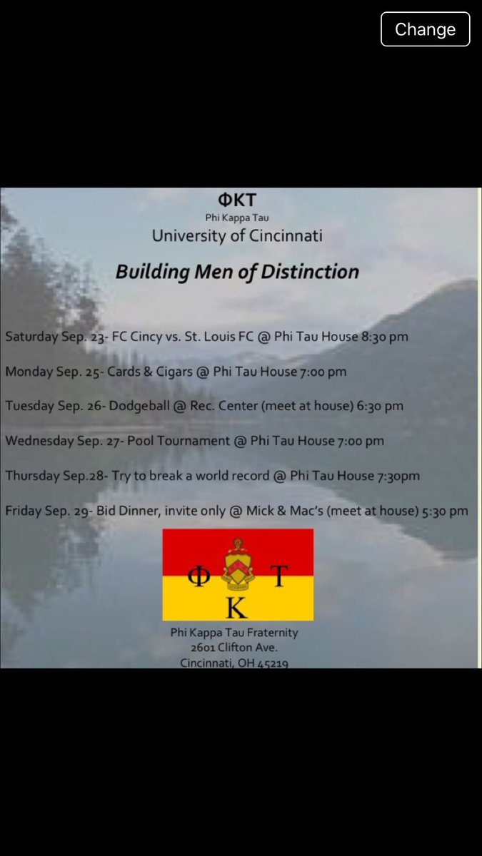 UCPhiTau's tweet photo. Interested in Greek life? Come by the house this week for some fun to meet some of the men in the Chapter! Hope to see you there! https://t.co/QYchRGC1Nh