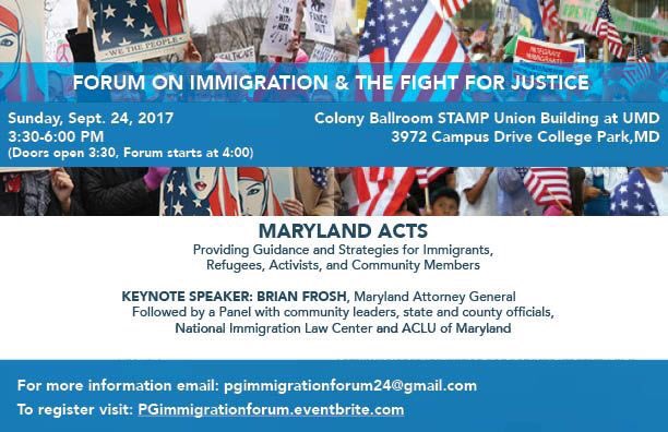 ORUMDC's tweet photo. TODAY: Come to the Forum on Immigration and the Fight for Justice at 4pm. Doors open at 3:30! #MarylandActs https://t.co/RUcvP6pc4R