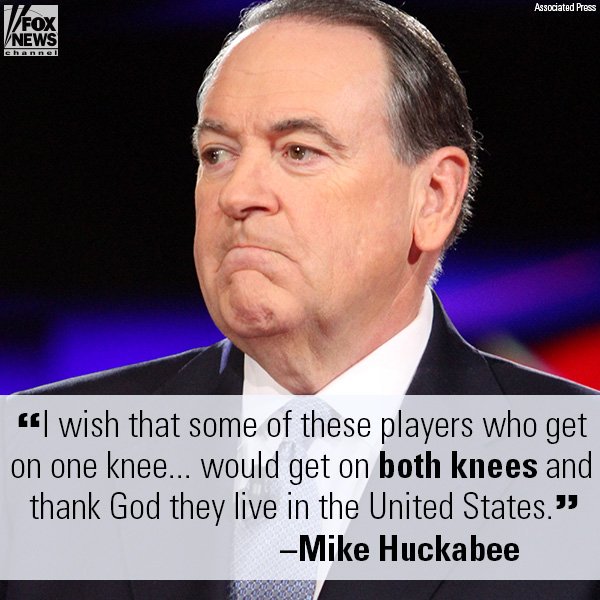 FoxNews's tweet photo. On #SundayFutures, @GovMikeHuckabee slammed @NFL players who refuse to stand for the National Anthem. https://t.co/4ORv8EOZJH