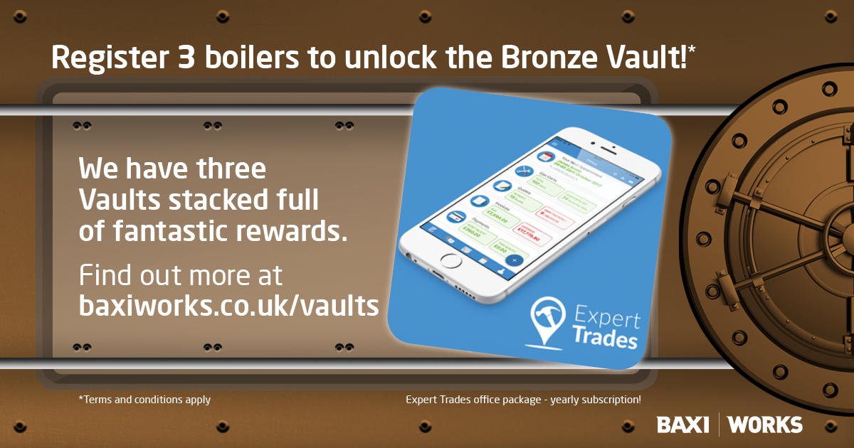 baxiboilers's tweet photo. Hey #Baxi Works members... you only have to register three boilers to unlock the Bronze Vault &amp; claim EXTRA rewards! https://t.co/1fvTD1j6Cy https://t.co/fkYlOuwZHU