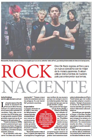 MoveConcertsPE's tweet photo. ¡ONE OK ROCK en Lima : A SOLO 3 DÍAS! 
Mira la entrevista en El Peruano
¡Aún hay entradas en todas las zonas! Consigue la tuya en Teleticket https://t.co/ef3xh4E3Vb