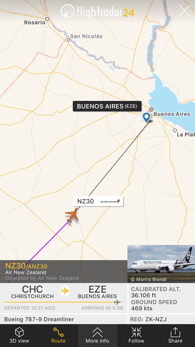 DesdeElPatio_av's tweet photo. El B787 @FlyAirNZ llegando, como siempre, desde Auckland pero esta vez con desvío en Christchurch donde permaneció x algo + de 1 hora #NZ30 https://t.co/i1v19a4AjG