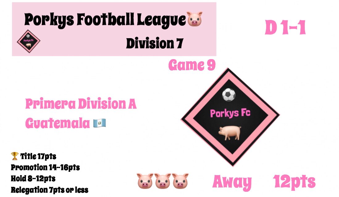 PorkysFc's tweet photo. Our latest results from the #PFL🐷🐷🐷 we need a win in game 10 to secure promotion!!!! Talk about close 😱😱😥😥😥😜 https://t.co/x0NZaaaAt1