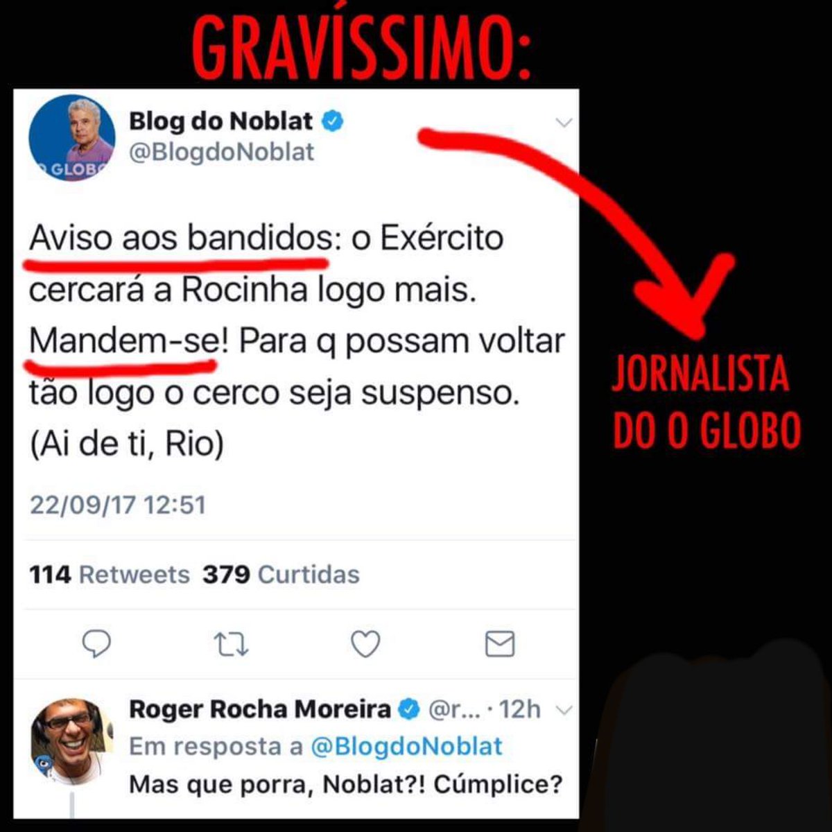 MilGrauNews's tweet photo. Jornalismo: o Rio só é bom por causa dos bandidos? Jornalista avisando aos bandidos PUBLICAMENTE sobre uma operação DO EXÉRCITO? Como assim? https://t.co/YaM2wGnuVR