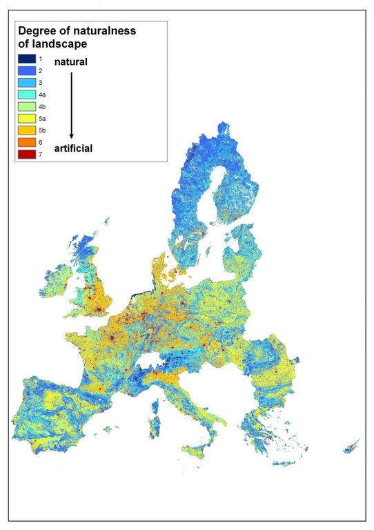 Degree of hemeroby (naturalness) of the overall landscape in 27 #EU countries, 1996-2005. More: buff.ly/2y1rJKk