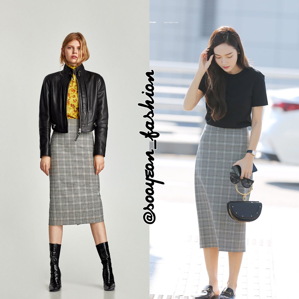 zara check pencil skirt