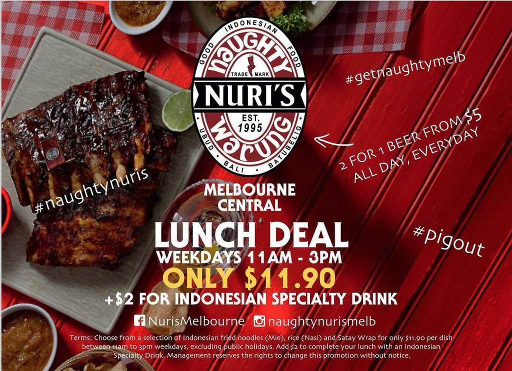 Lunch Deal SUPER WORTH IT!! 😱😍
BUY 1 FREE 1 BEER ALL DAY EVERYDAY?!! 😱
.
.
#naughtynurismelbourne #pigout #getnaug… ift.tt/2yAl7iO