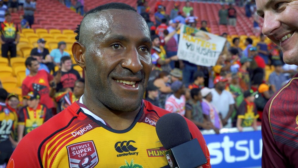HostplusCup's tweet photo. Try scorer for @pnghunters07 Willie Minoga was almost speechless following his side's #intrustsupercup win: https://t.co/tm8iN0T4zF #PNGvSCF https://t.co/G3cL0vi69e