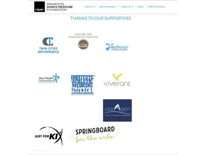 MNDanceMedicine's tweet photo. Thank you to the major conference supporters for making #MDMF2017 possible! https://t.co/T028efem4Y