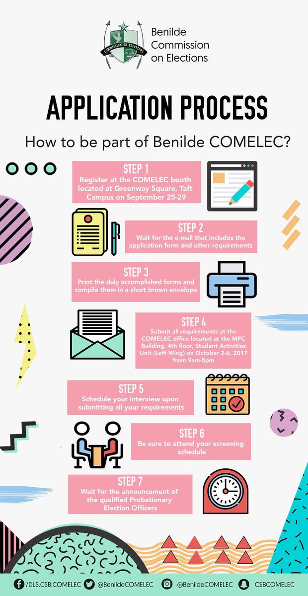 BenildeCOMELEC's tweet photo. Here's how to be part of Benilde COMELEC!
Visit us at Greenway Square (GASD side), Taft Campus! See you there!
#SIWeek2017
#ChooseCOMELEC https://t.co/cKqUUv6DQZ