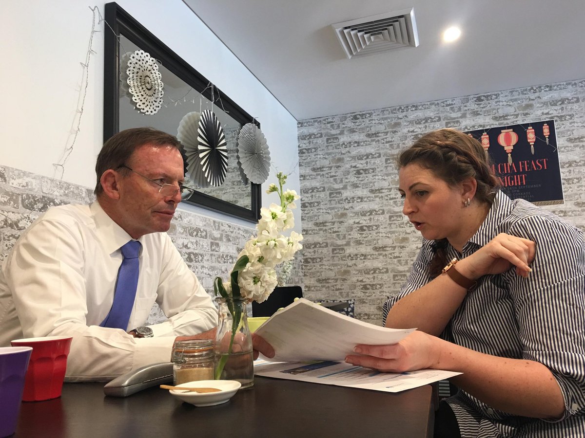 HonTonyAbbott's tweet photo. Unfortunately, Zoe, the owner of Café Free on Mandolong Road in Mosman, has been hit with a 50% increase in her power bill. https://t.co/ONBpVdnGwu
