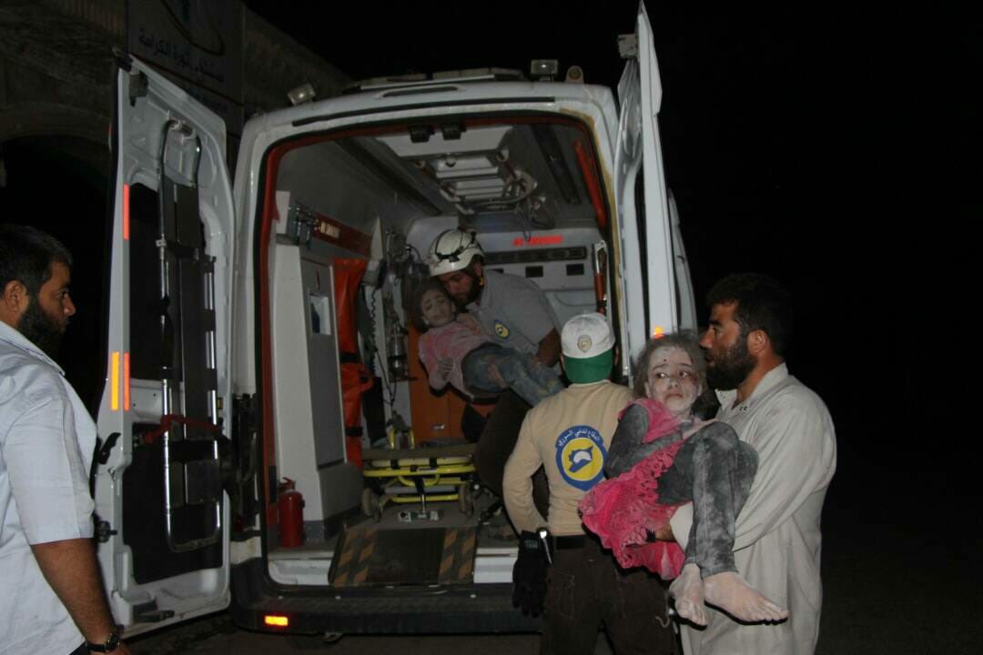 SyriaCivilDef's tweet photo. Our volunteers have saved 2 girls in western countryside of Aleppo after airstrikes targeted their house two hours ago https://t.co/NCd1rvCUdA