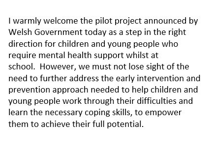 My response to the pilot project announced by <a href="/WelshGovernment/">Welsh Government</a> to improve mental health support in schools - bbc.co.uk/news/uk-wales-…