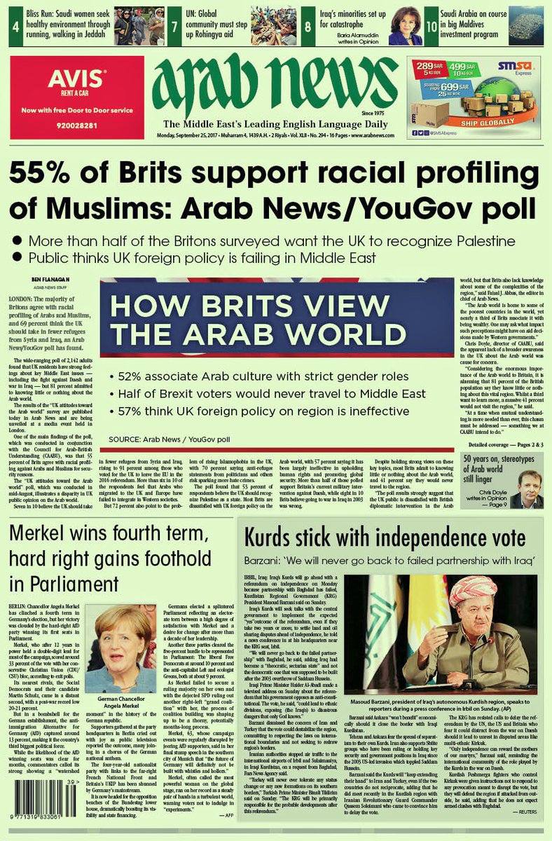Our exclusive <a href="/YouGov/">YouGov</a> poll shows alarming facts on how Brits view the Arab World. Full results in today's <a href="/Arab_News/">arab_news</a> arabnews.com/tags/how-brits…