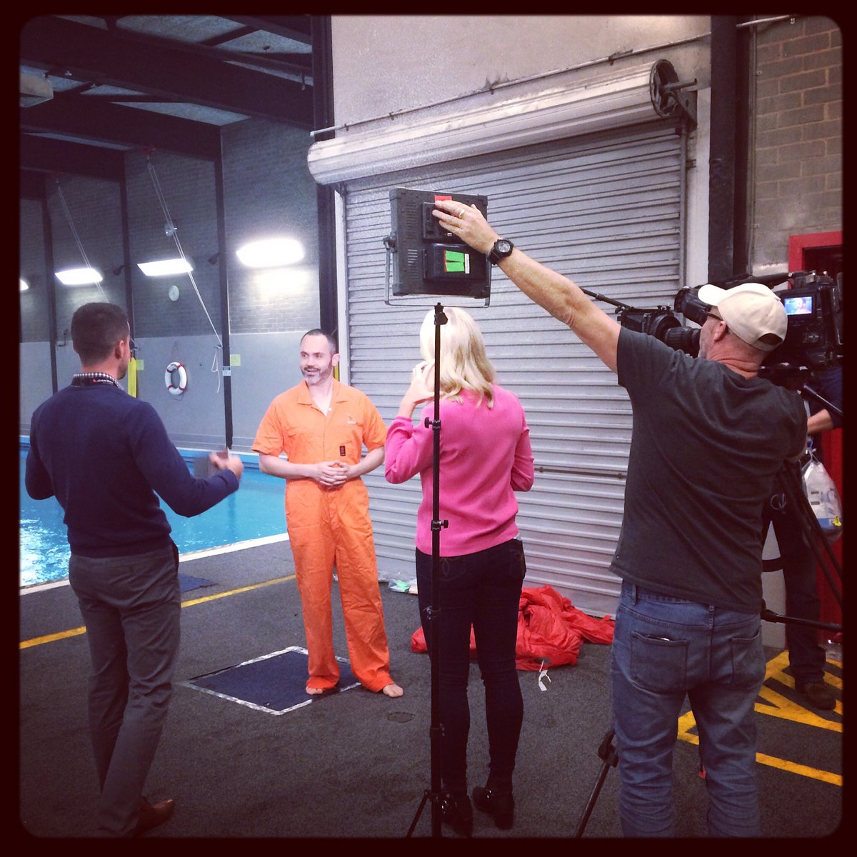 Farmer_Kidd's tweet photo. Getting prepped before the cameras rolled on #9Today show highlighting Cabin Safety #Qantas #OrangeIsTheNewBlack https://t.co/hDbKY7vmvm