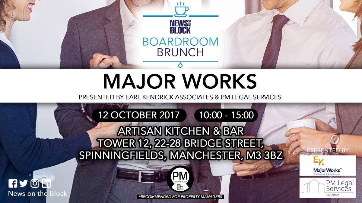 Major Works #BoardroomBrunch will be in #Manchester on 12th October! <a href="/EarlKendrick/">Earl Kendrick</a> @PMLegalServices  ow.ly/Mws330fjMls