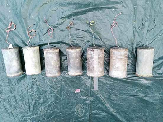 Home-made mines hidden by ARSA extremist Bengali terrorists seized at foot of Mayu Hill near Myitna Village, Yathedaung Township.Myanmar.