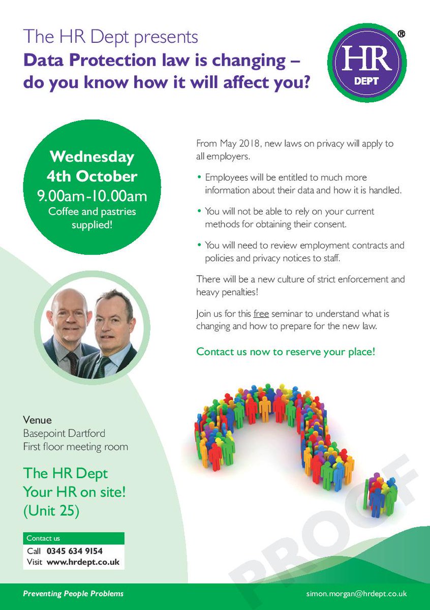 Not sure what you need to do to comply with the new #dataprotection regulation? Register for our FREE seminar in #Dartford on Weds 4 Oct.