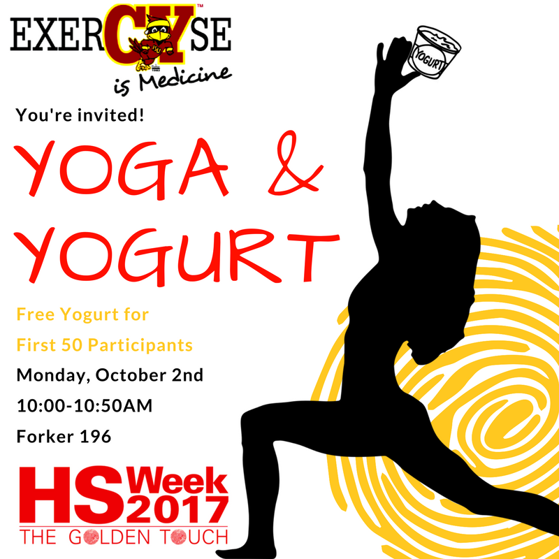 exerCYse's tweet photo. Check out our Yoga and Yogurt event next Monday October 2nd to kick off ExerCYse is Medicine Week! https://t.co/rw60FCvHmB