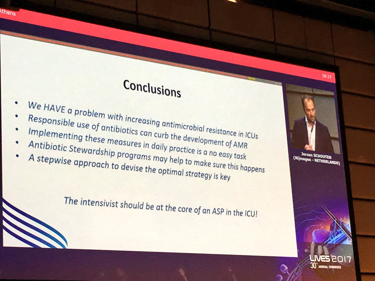 The #intensivist should be at the core of #antimicrobialstewardship in the #ICU <a href="/jeroenschouten3/">jeroen schouten</a> #LIVES2017