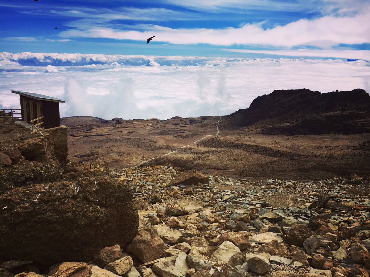 Looking down unto the trail leading many to Barafu (base) camp @ 4681m before their final summit push to Kibo point #Kilimanjaro #TimeToPlay