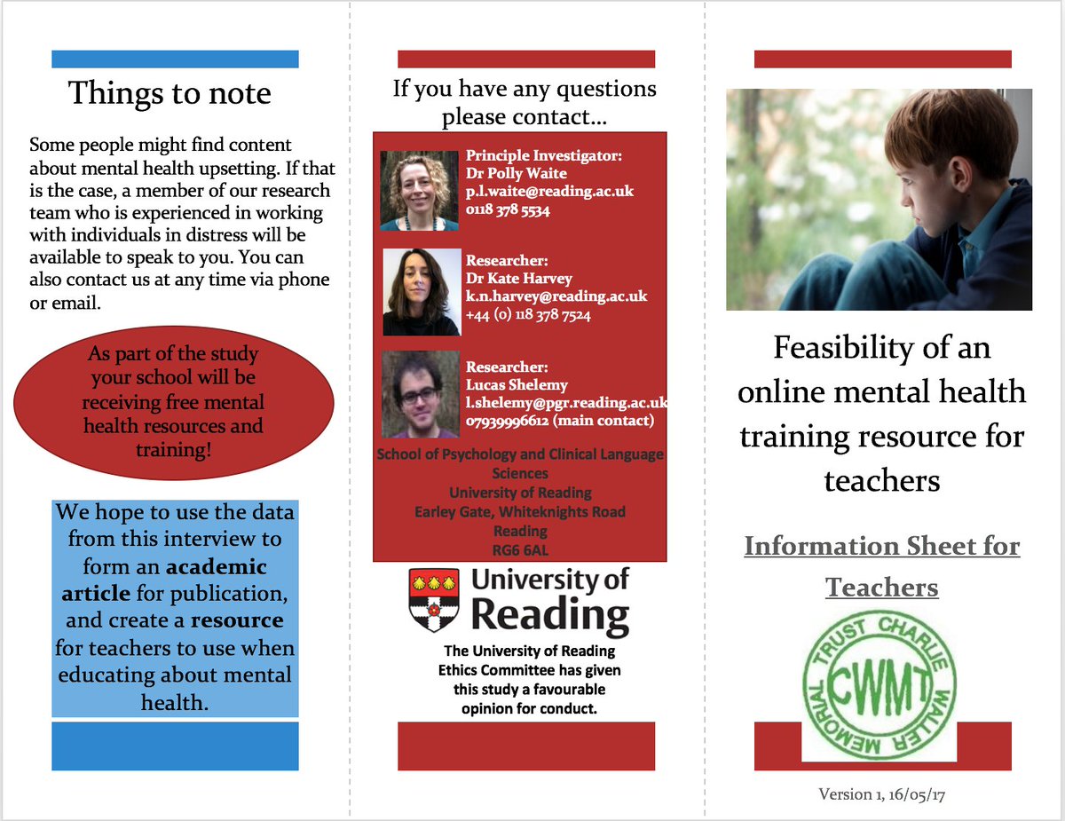 PookyH's tweet photo. We're looking for secondary schools to take part in free #mentalhealth training research

More info: l.shelemy@pgr.reading.ac.uk

Pls RT https://t.co/ejlCcpRYjH