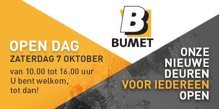 Bumet opent haar nieuwe deuren aan de Industrieweg 62 te Heeze. Op zaterdag 7-10 bent u van harte welkom! Aanmelden niet nodig!