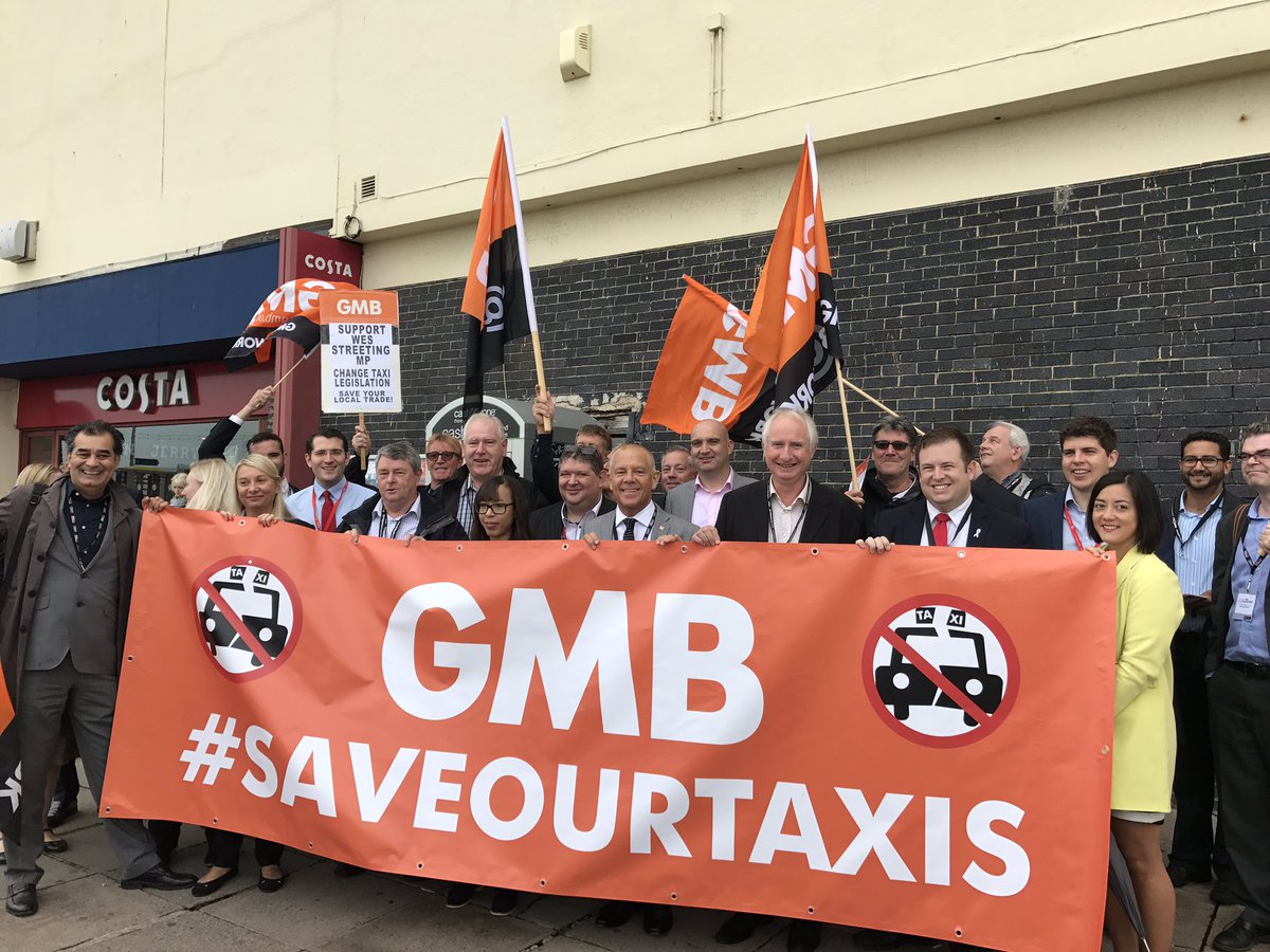 ProDriversGMB's tweet photo. 150 Brighton cabs, 45 GMB activists campaigning & MPs supporting @GMB_Union #SaveOurTaxis campaign. #Lab17 #UBER #ItsTimeToRespectWorkers https://t.co/FDYx03UdSk