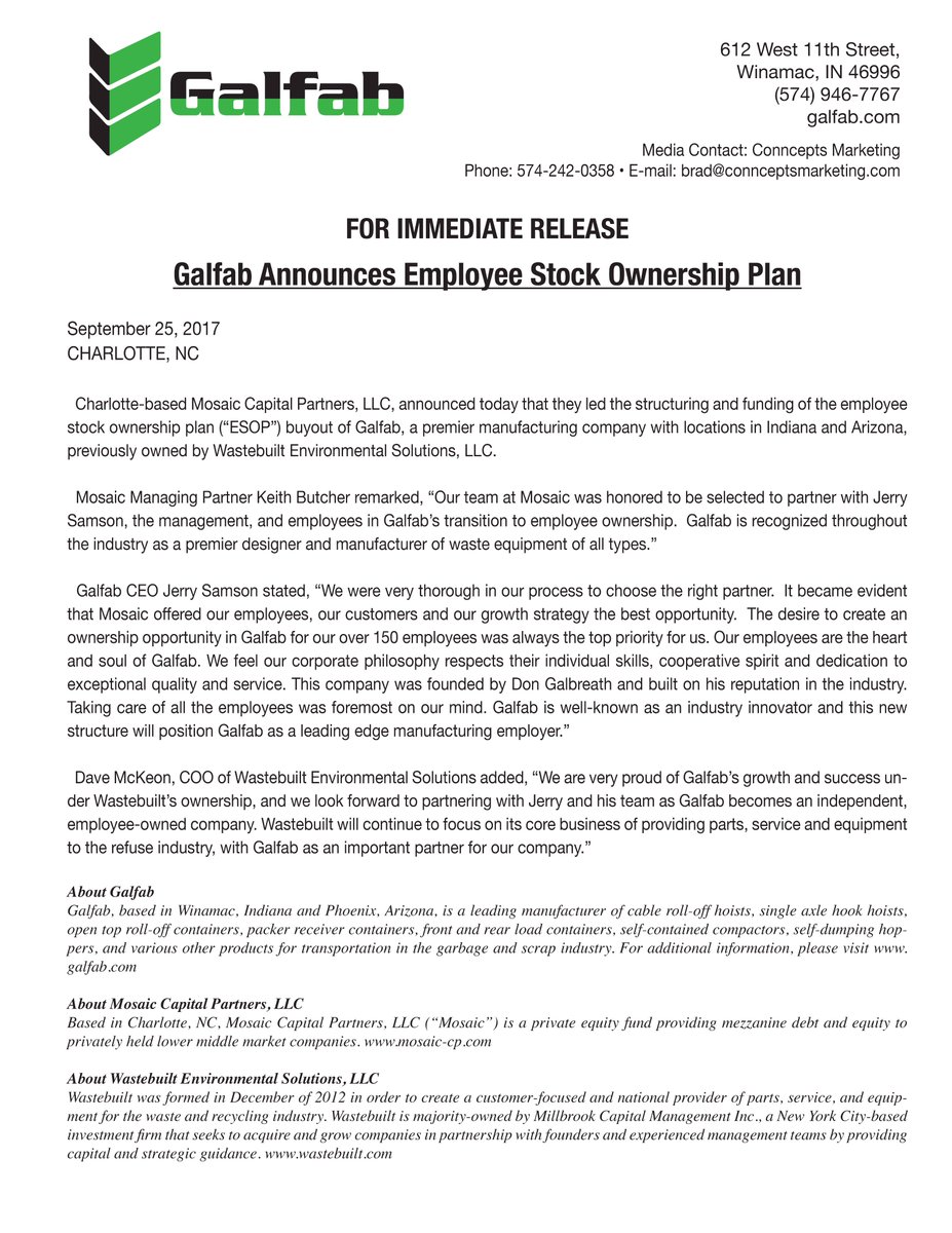 galfabllc's tweet photo. Galfab Announces Employee Stock Ownership Plan #galfab https://t.co/qIAVzLEUWO