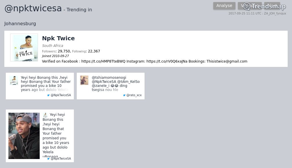 TrendsJoBurg's tweet image. Npk Twice, @npktwicesa is now trending in #Johannesburg

trendsmap.com/r/ZA_JOH_fynqux