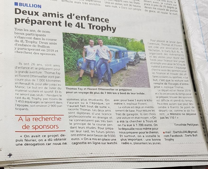 DartsBull4L's tweet photo. @BalDes4L @Cestquices2la Toujours sympa de passer dans le journal ! On l'a fait également https://t.co/MMHC6RgF1c