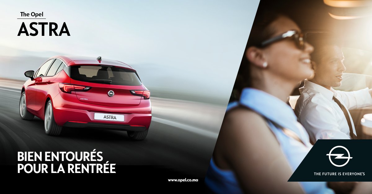 OpelMaroc's tweet photo. L'#Astra, avec son design raffiné et sa technologie révolutionnaire, ne va pas tarder à vous séduire. Gagnez un A5: https://t.co/lIKifdZYyq https://t.co/q2SdpdNnIl