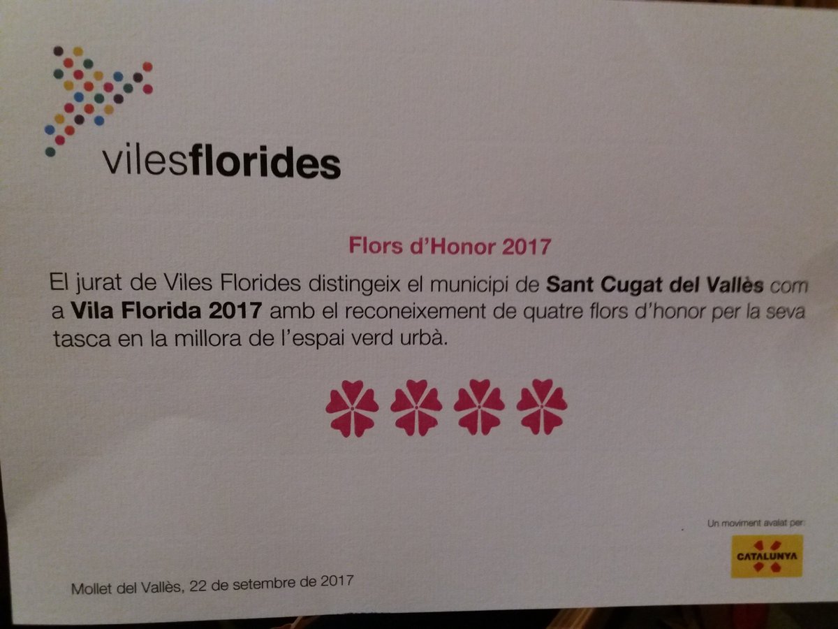 #Santcugat obté el màxim guardó de <a href="/VilesFlorides/">Viles Florides</a>. És la primera vegada que s’atorga a un ajuntament que es presenta per primera ocasió