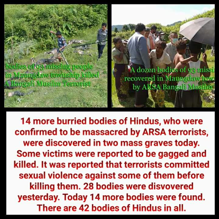 28 bodies were disvovered yesterday. Today 14 more bodies were found. There are 42 bodies of Hindus in all.(25.9.2017)
