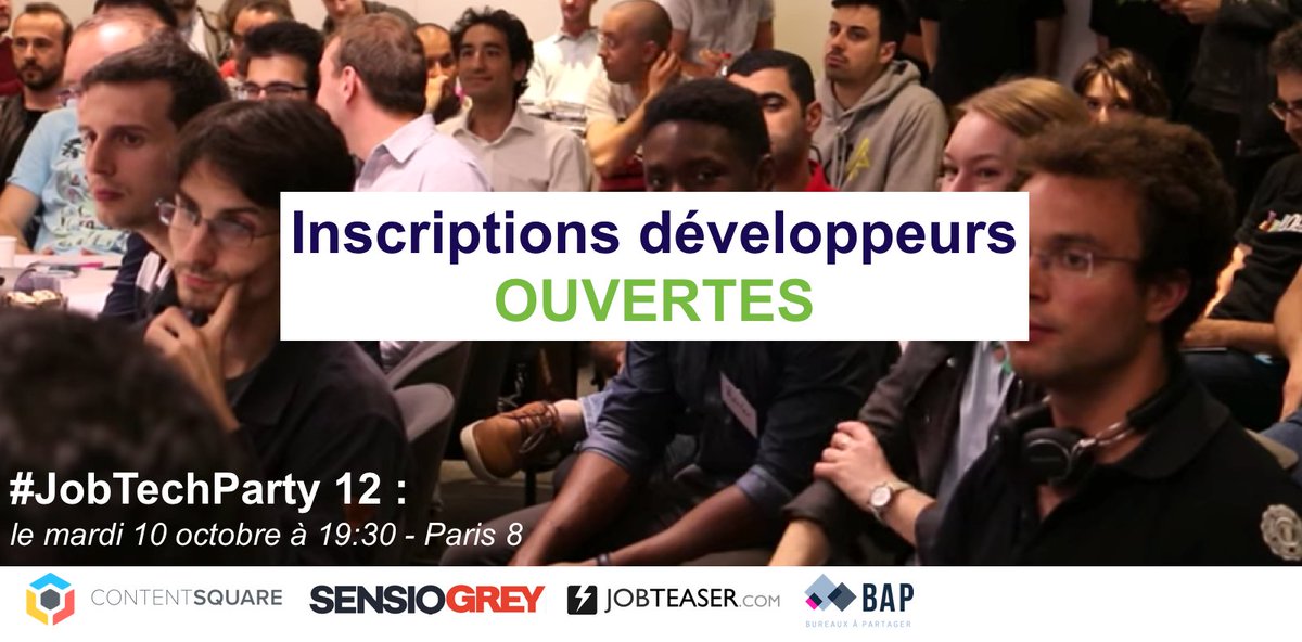 TechDoorsLive's tweet image. Les inscriptions #développeurs sont ouvertes 🙌 ! cc @sensiogrey @ContentSquare @BureauAPartager @JobTeaserTech -> bit.ly/2tbOXa6
