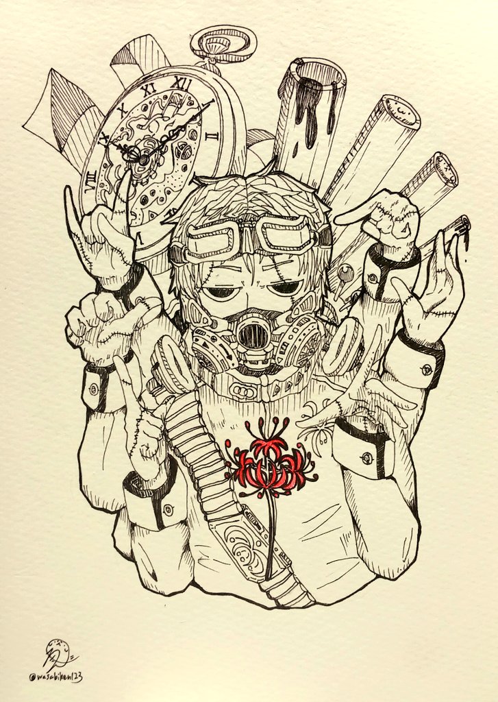 わさび犬 Rude Gas Mask Boy フォロワーさん10人突破記念 久々に本気で絵を描きました ᐡ ﻌ ᐡ 絵描きさんと繋がりたい イラスト好きさんと繋がりたい 創作クラスタと繋がりたい ペン画 オリジナル わさび犬 ガスマスク T