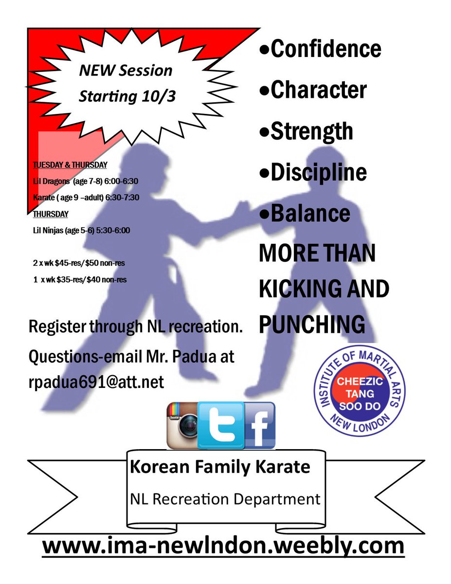 IMAnewlondon's tweet photo. New Session starts 10/3 register @NewLondonRec #familykarate #newlondonct @NLCT #tangsoodo #nlkarate #karate #southeasternct https://t.co/kXf03AYxJn