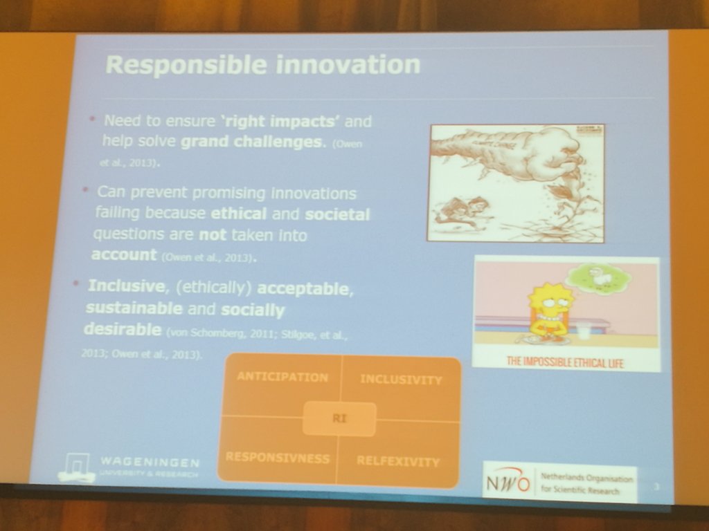 Thanks <a href="/WUR/">Wageningen U&R</a> for useful brief on how responsible #research should look like, talking of #innovation processes in industry #RRISiS2017 #RRI