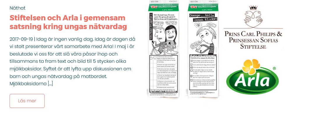 Prinsparets stiftelse &amp; Arlas mjölkbaksidor i gemensam satsning kring ungas nätvardag under oktober månad. Läs mer: 
prinsparetsstiftelse.se/stiftelsen-och…